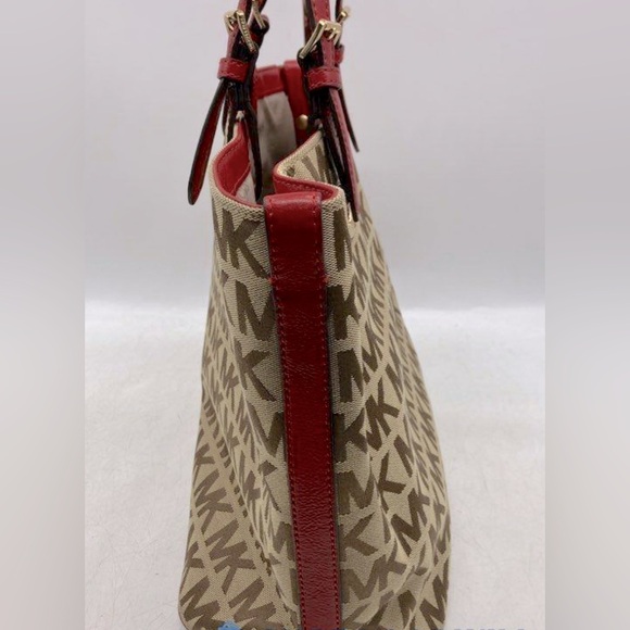 MICHAEL KORS JET SET MONOGRAM LOGO TOTE RED TRIM HANDLES ❣️❤️‍🔥 - Picture 4 of 6